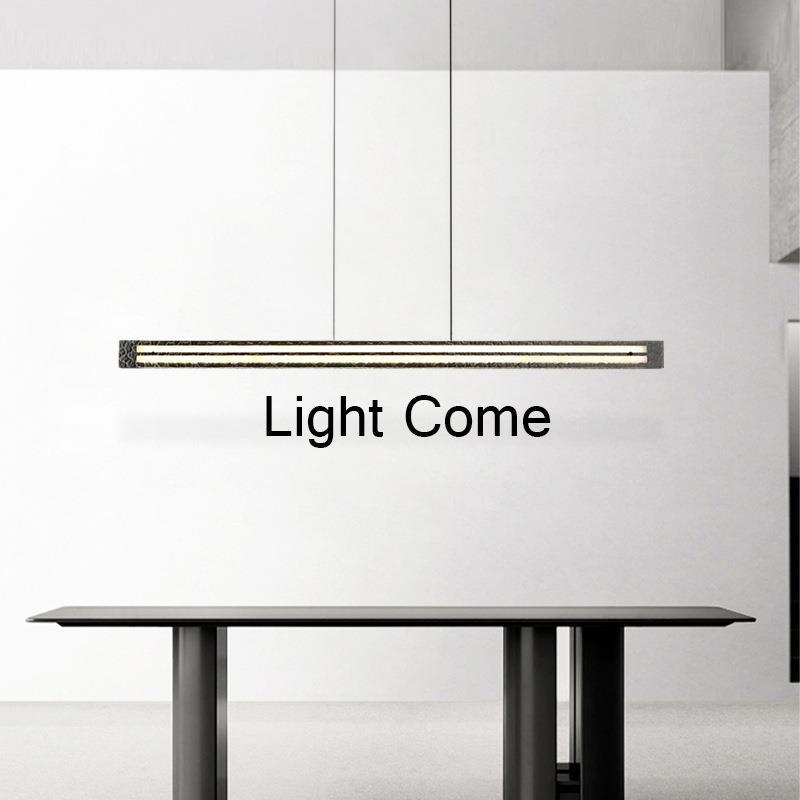 意式简约餐厅吊灯简约吧台创意高档黑色全铜玻璃一字长条岛台灯具