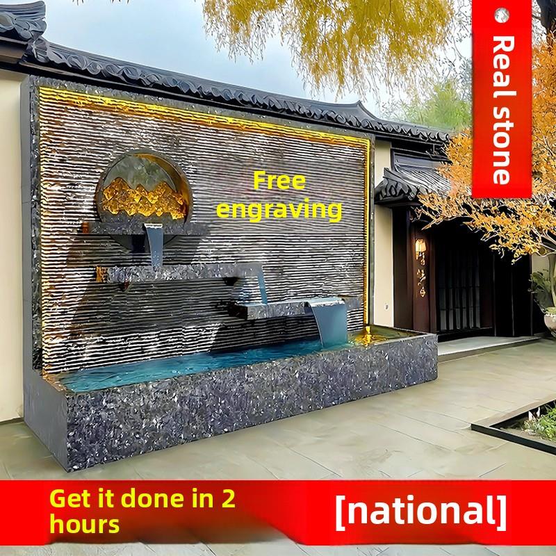 【定做】花岗岩石材水幕墙流水屏风鱼池背景墙庭院装饰叠水瀑布