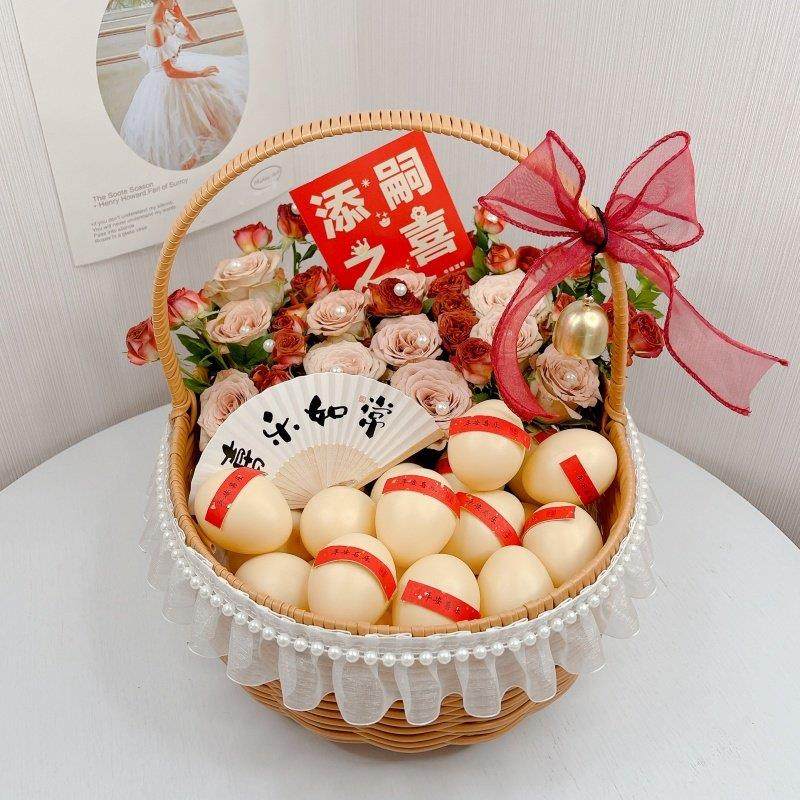 鸡蛋花篮坐月子送产妇手提篮满月水果礼物防藤编织闺蜜鲜花插花篮,家居饰品,花篮,淘宝优惠券,粉丝福利购,淘宝优惠卷
