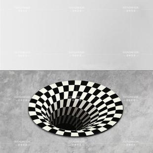 北欧几何现代圆形抽象陷阱客厅茶几地毯书房卧室床边转椅垫ins风