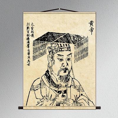 人文始祖装饰画三皇画像挂画伏羲神农炎帝轩辕黄帝实木框桌面摆台