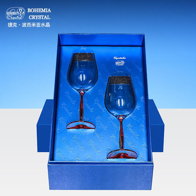 捷克进口高档水晶红酒杯礼盒套装轻奢高级感红领结高脚杯结婚礼物