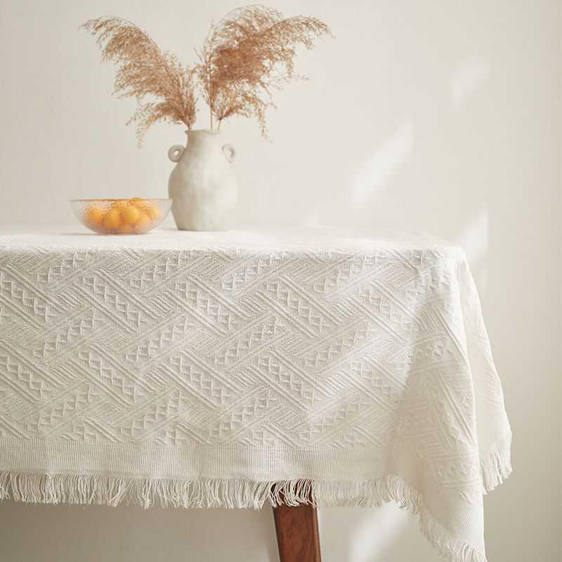 白色茶几垫小方桌布ins风床头柜盖布圆桌棉麻书桌餐桌轻奢高级感