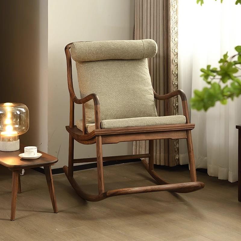 北美黑胡桃木摇椅简约现代全实木摇摇椅家用实木躺椅老人午睡椅