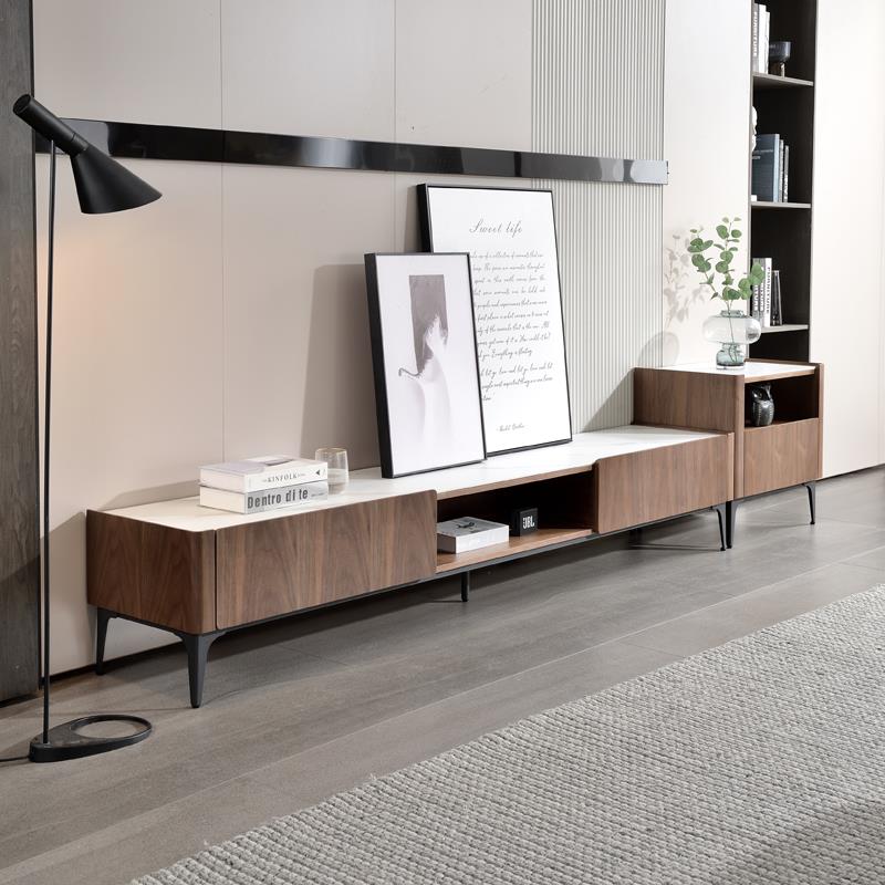 北欧意式岩板电视柜现代简约大小户型客厅轻奢极简胡桃色地柜斗柜