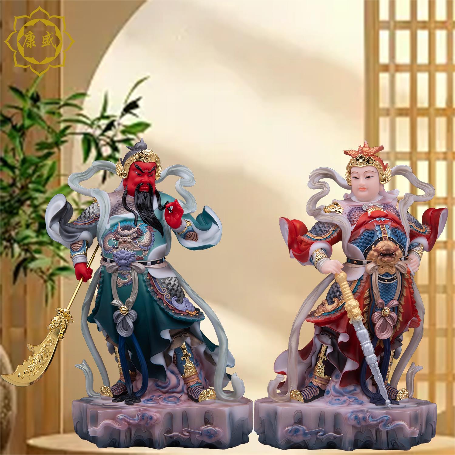 伽蓝韦陀菩萨汉白玉左右护法关公韦陀佛像武财神像居家供奉摆件