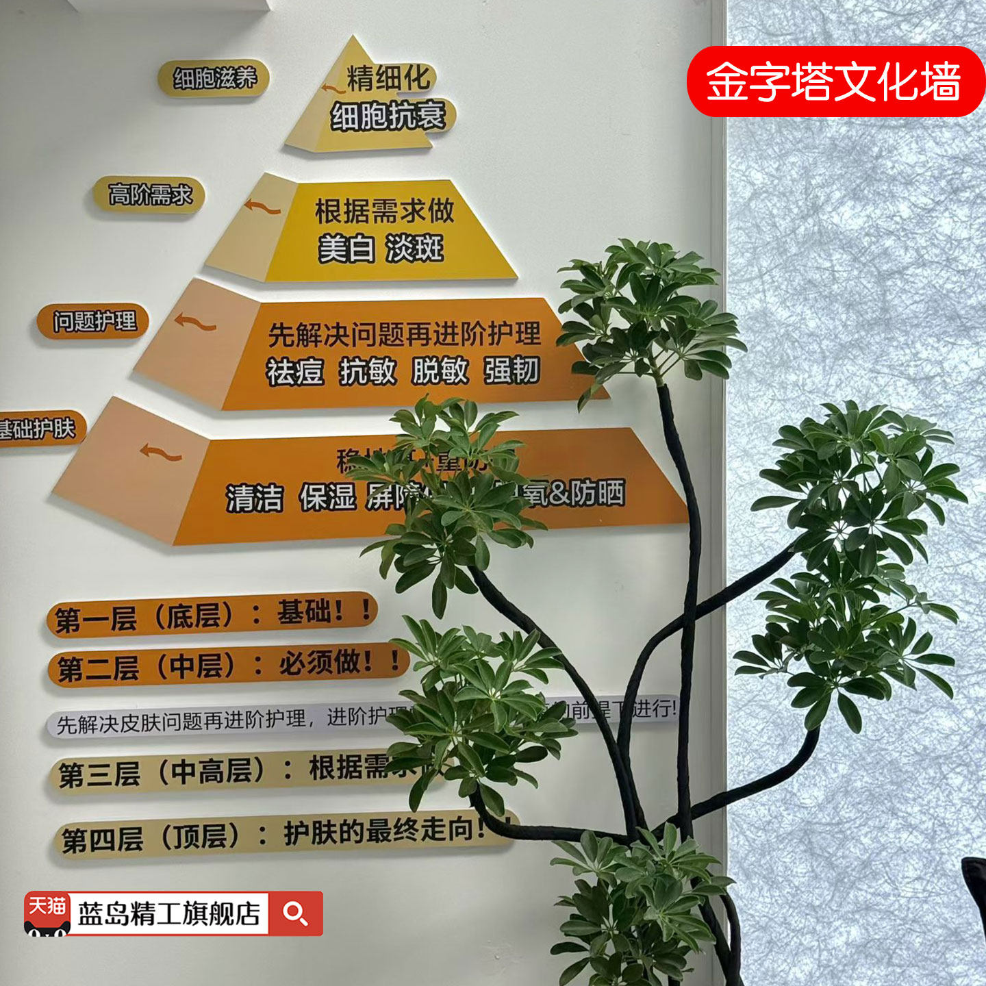 护肤金字塔文化墙分层疗肤墙贴雪弗板美容店专业装饰护肤理论面诊