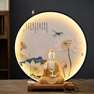 倒流香炉佛光圈观音菩萨佛龛背景灯佛像背光灯圈佛堂神台香薰摆件