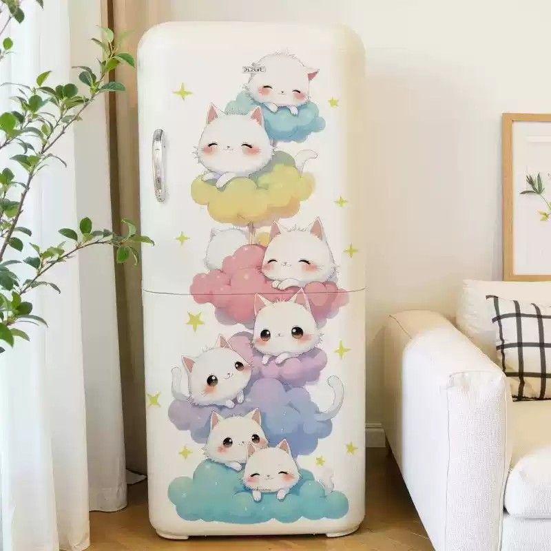 墙面自粘卡通猫咪云朵贴纸遮盖钉眼裂纹脏痕墙壁装饰彩色贴画