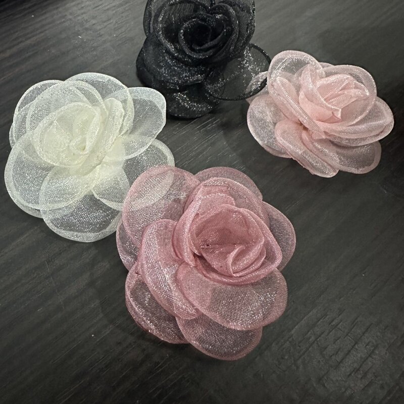 山茶花胸针新款高级感欧根纱花朵胸针DIY服装配饰气质饰品扣针