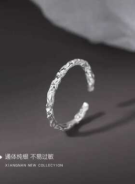 925纯银糖纸戒指女食指戒轻奢时尚尾戒小众设计感素圈开口戒