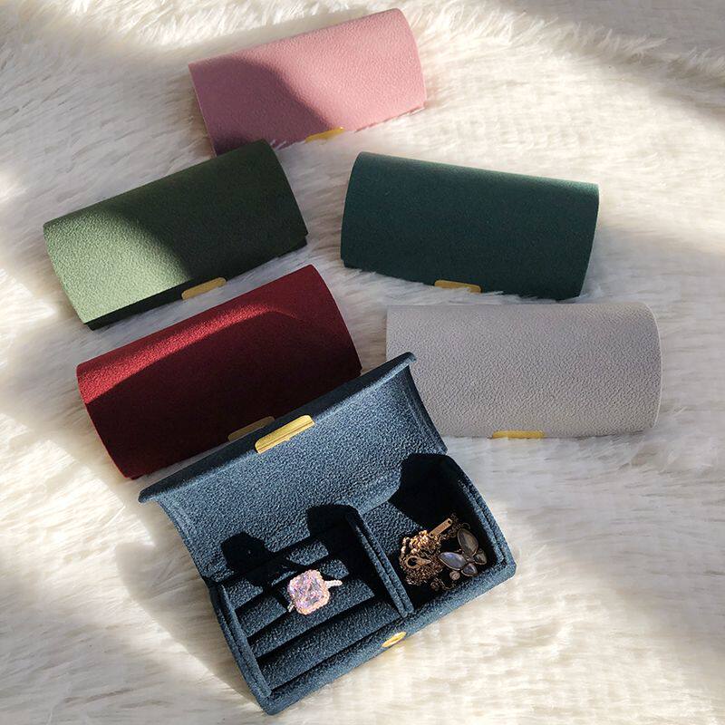 旅行出差精致拱面绒布戒指盒便携迷你首饰盒耳钉耳环饰品收纳盒