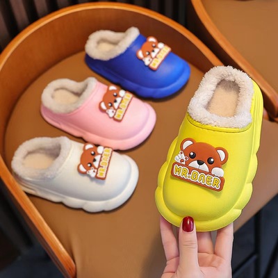 儿童棉拖鞋冬季防水耐磨卡通棉拖鞋加厚绒防寒儿童棉鞋棉拖鞋