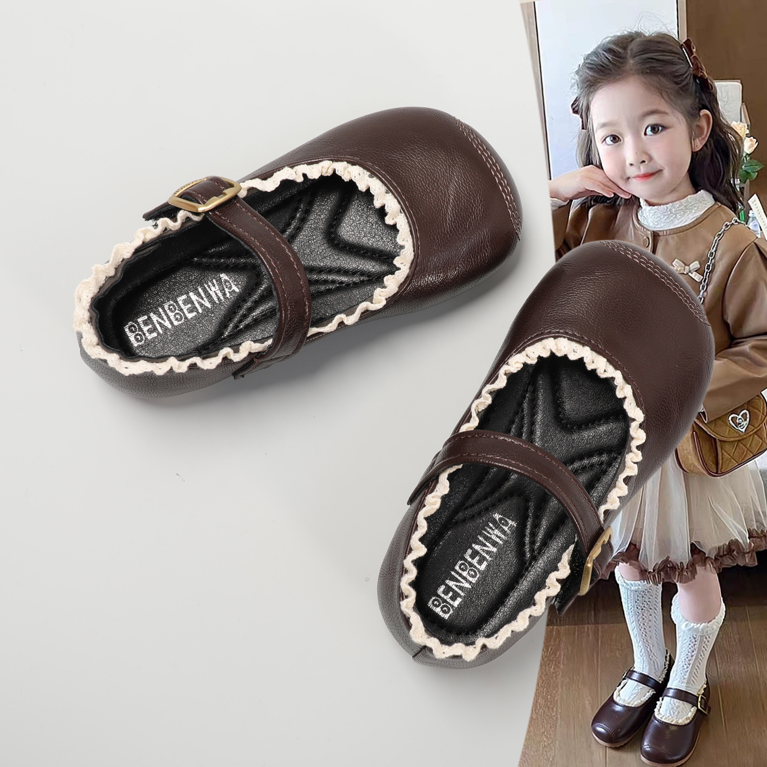 女童蕾丝小皮鞋2026新款春秋季宝宝软底豆豆鞋儿童公主单鞋百搭潮,童鞋/婴儿鞋/亲子鞋,皮鞋,淘宝优惠券,粉丝福利购,淘宝优惠卷