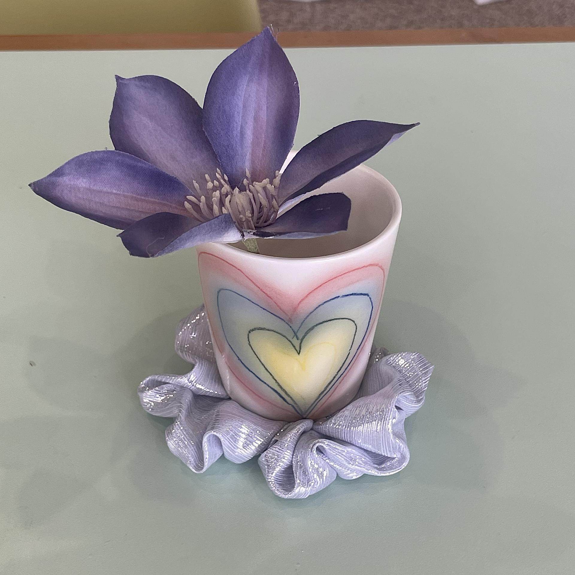 ABOAW手工钩织爱心图案陶瓷茶杯紫色渐变装饰杯创意礼品