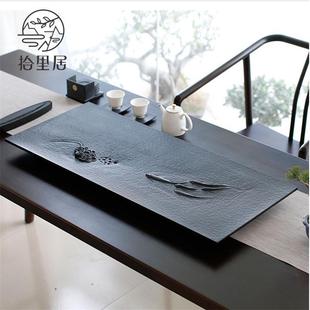 高档天然整块乌金石茶盘家用手工雕刻石头茶台简约创意功夫茶具