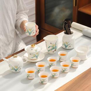 家用待客简约中式 羊脂玉功夫茶具套装 轻奢陶瓷盖碗泡茶杯高档礼品