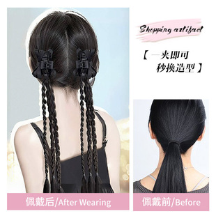 抓夹甜酷丝带蝴蝶结拳击辫双马尾麻花辫子假发千禧辣妹抓夹麻花辫
