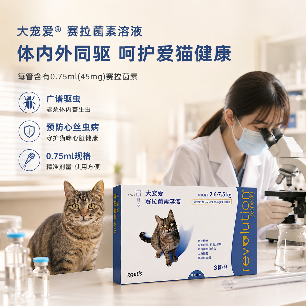 大宠爱猫狗通用体内外驱虫滴剂猫猫海乐妙跳蚤螨虫成猫幼猫驱虫药