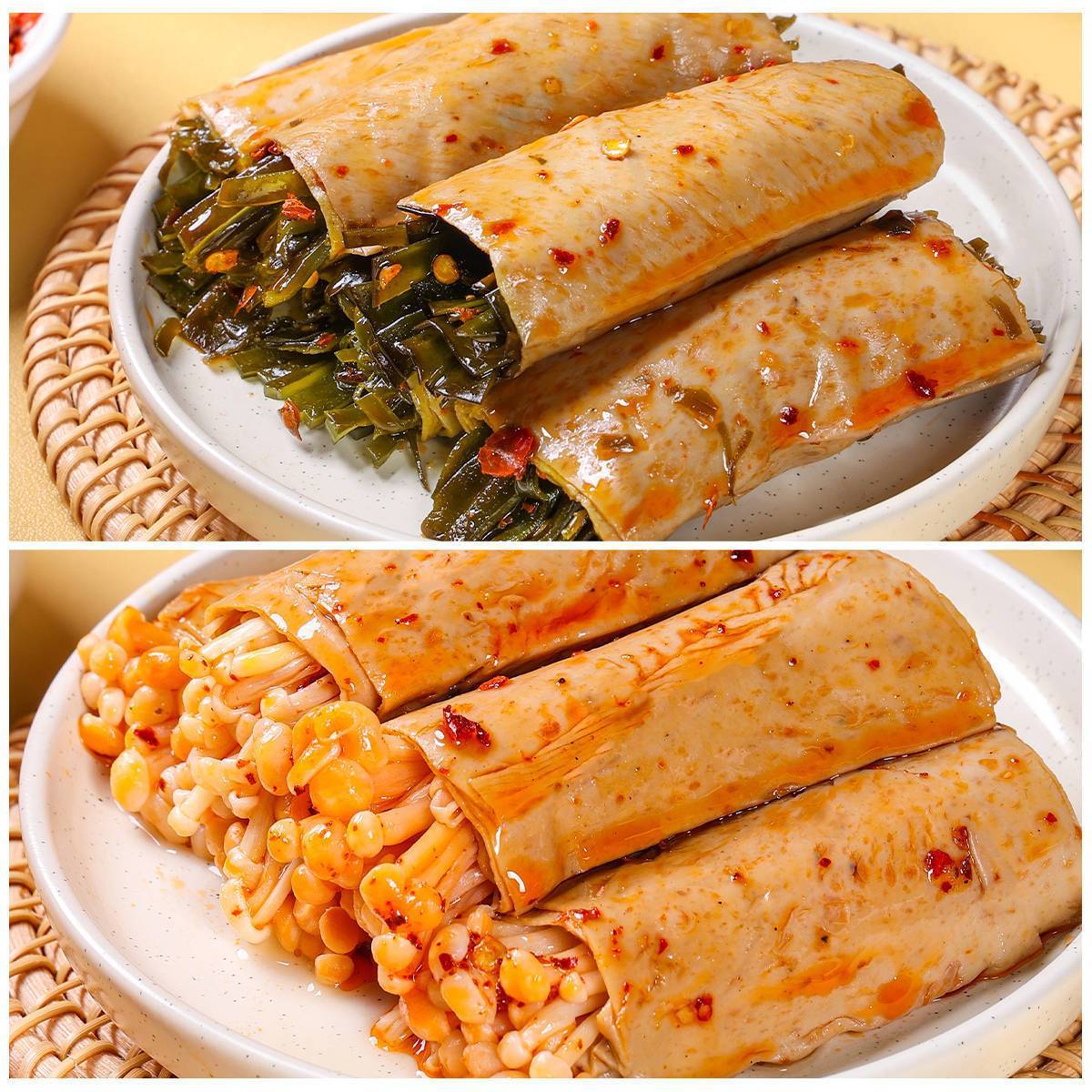 金针菇海带豆卷香辣解馋小零食混合夹心豆皮卷办公室宿舍休闲小吃