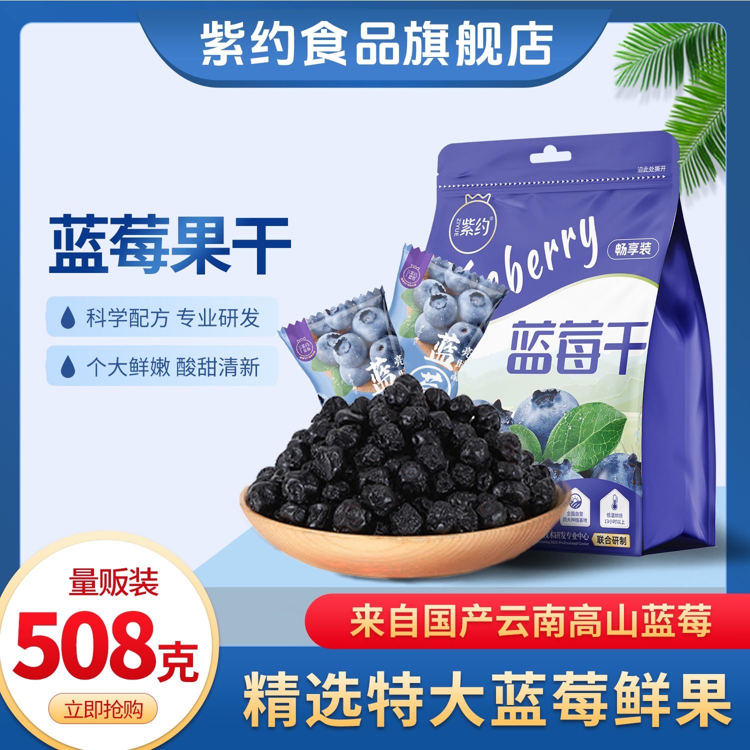 减肥解馋小零食新鲜正宗蓝莓干配料干净无添加甜味剂色素低卡伴侣轻食孕妇居家休闲解腻开胃儿童食用宿舍追剧易携带保存口感纯正​