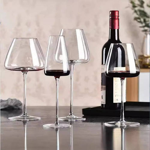 轻奢现简约透明玻璃勃艮第红酒杯家用档凹槽葡萄酒脚杯