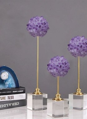高端紫水晶花摆件水晶花球客厅玄关样板房别N墅餐桌高档装饰品摆