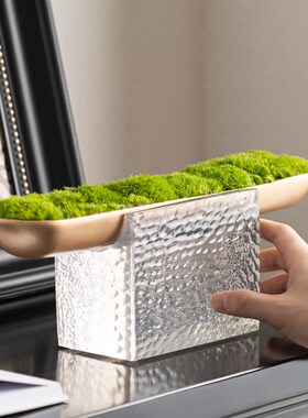 Rzone 新中式高端永生苔藓盆景装饰品酒店洽P谈桌餐桌玄关艺术摆