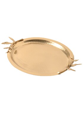 欧式金银色黄铜i高档枝叶装饰椭圆形托盘收纳盘现代轻奢样板间摆
