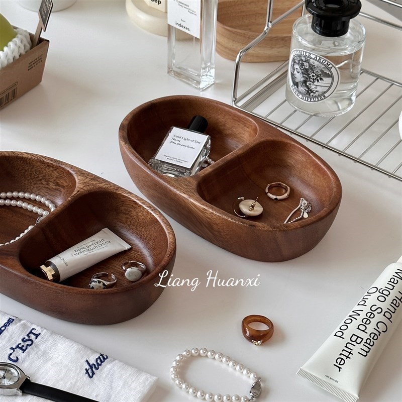 复古木质桌面收纳盒首饰香u水杂物分格整理盘客厅玄Y关杂物收纳托