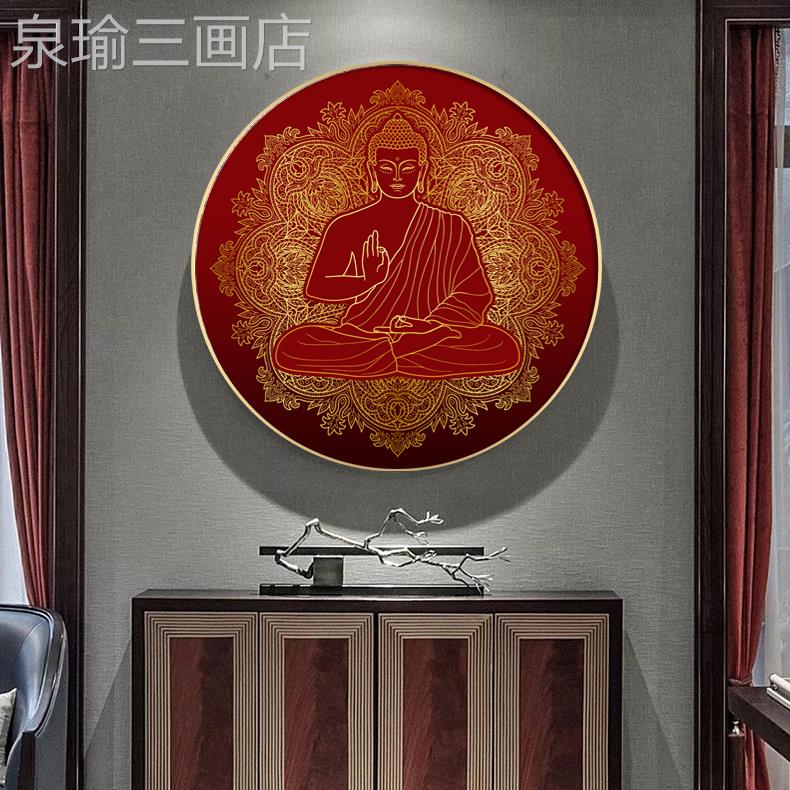 网红观音像画圆形佛唐卡堂玄装关饰画客厅释迦牟尼佛菩挂萨像佛中