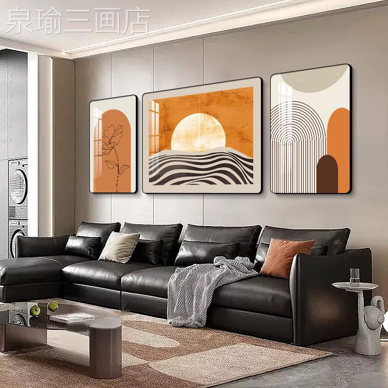 网红新款客简厅装饰约画发背景墙轻奢挂画朝气蓬勃现代三联壁沙画图片