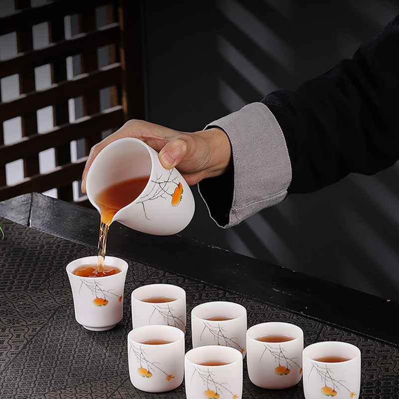 事事如意新d款中式素烧白瓷羊脂玉茶具整套盖碗功夫泡茶家用办公