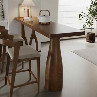 日式 全实木桌面家用阳台休闲原木吧台桌客厅轻奢高级感隔断长条桌