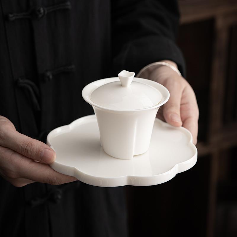 宁暄 听风甜白盖碗德化陶瓷白瓷薄胎功夫茶具茶杯泡茶碗带盖