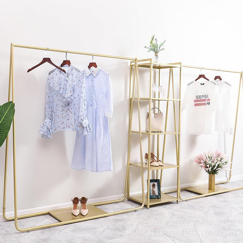 北欧金色铁艺服装架 服装店挂衣架衣帽架 落地式服装展示架