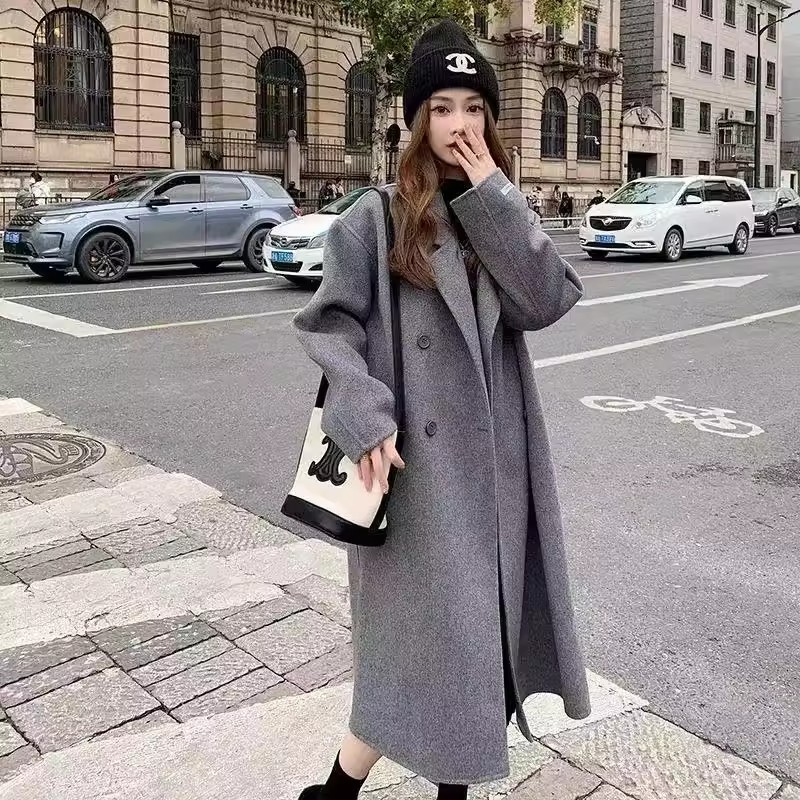 【小乐专享】经典百搭休闲长毛四粒扣韩系纯色双面呢羊毛大衣2288