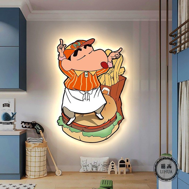 蜡笔小新儿童房装饰画卧室卡通床C头背景墙壁挂画男孩房间发光灯,家居饰品,现代装饰画,淘宝优惠券,粉丝福利购,淘宝优惠卷