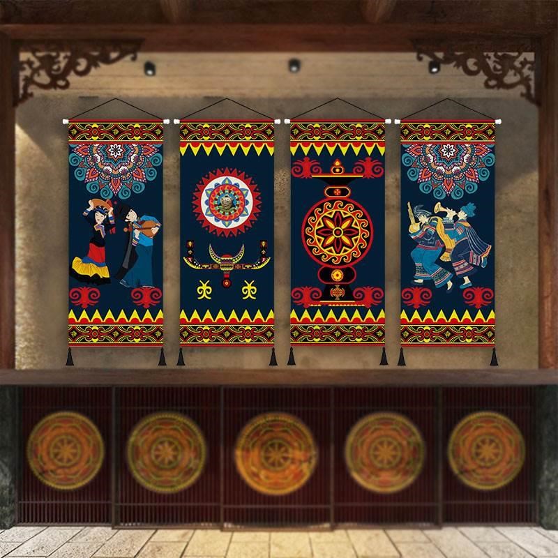 网红少数民族风情族民宿客栈布彝装饰画客房床头墙壁挂.画艺背景