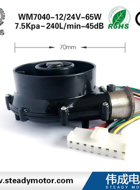 定制质保一年无刷风机 静s音鼓风机WM7040-24V 涡轮气泵加工
