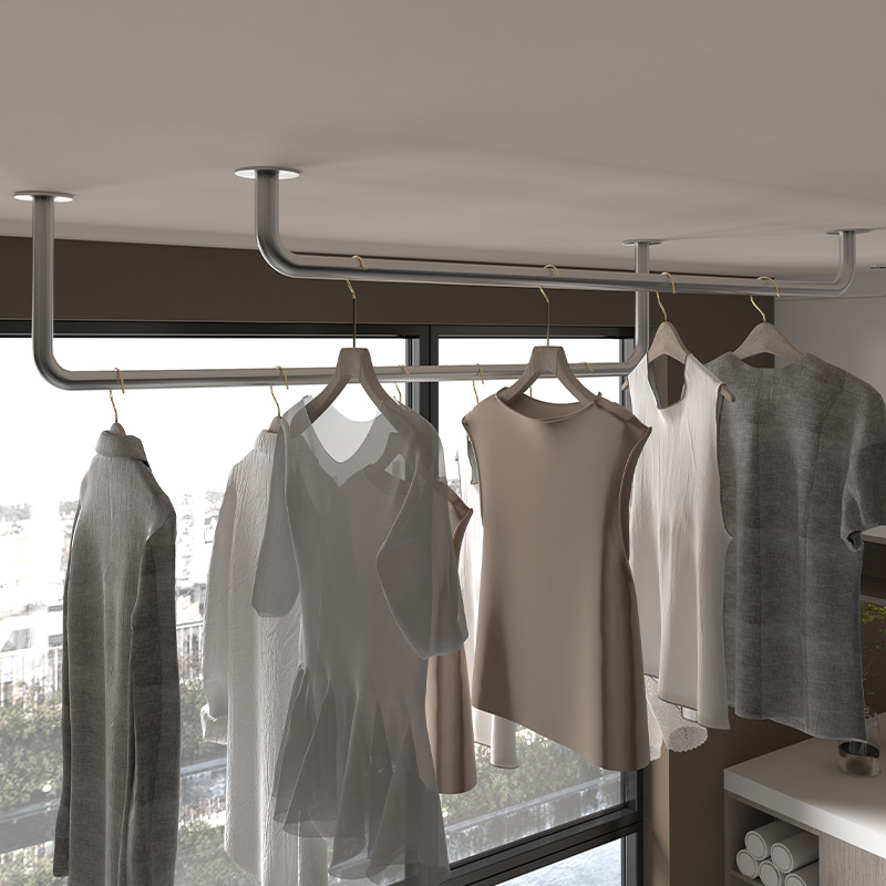 加厚不锈钢晾衣杆单杆固定阳台顶装侧装打孔飘窗R室内外双杆挂衣