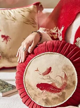 年年有鱼中式古典抱枕高级感y红色氛围感靠枕沙发卧室床喜庆腰枕