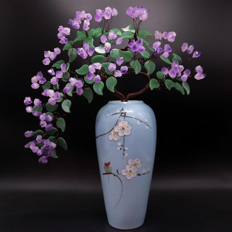 紫水晶发财树黄水晶摇钱树家居摆件客厅玄关酒柜店铺开.业乔迁送