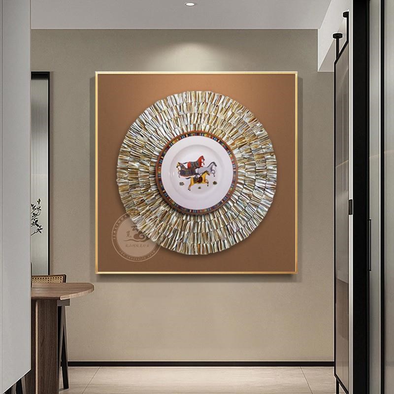 手工贝壳入户玄关装饰画r高级客厅餐厅实物画方形立体走廊艺术挂