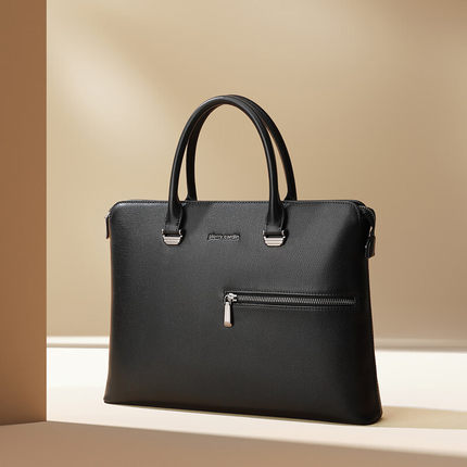 皮尔卡丹男士商务手提包笔记本电脑包头层牛皮大容量公文包