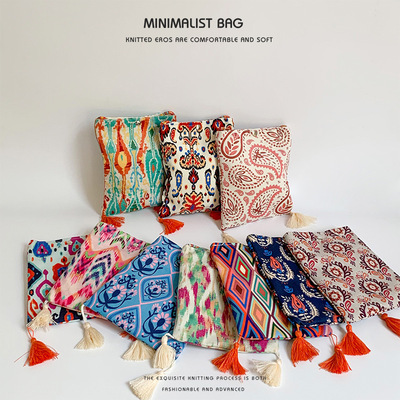 手机零钱斜挎袋女民族风帆布印花