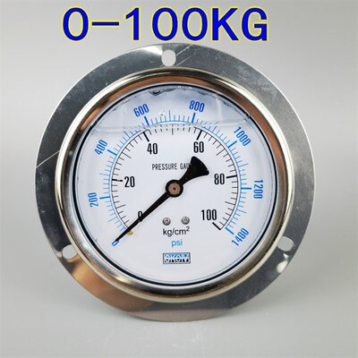 轴向带边YN-100ZT耐震压力表抗震0-10KG/PSI油压液压表螺纹3/8PT