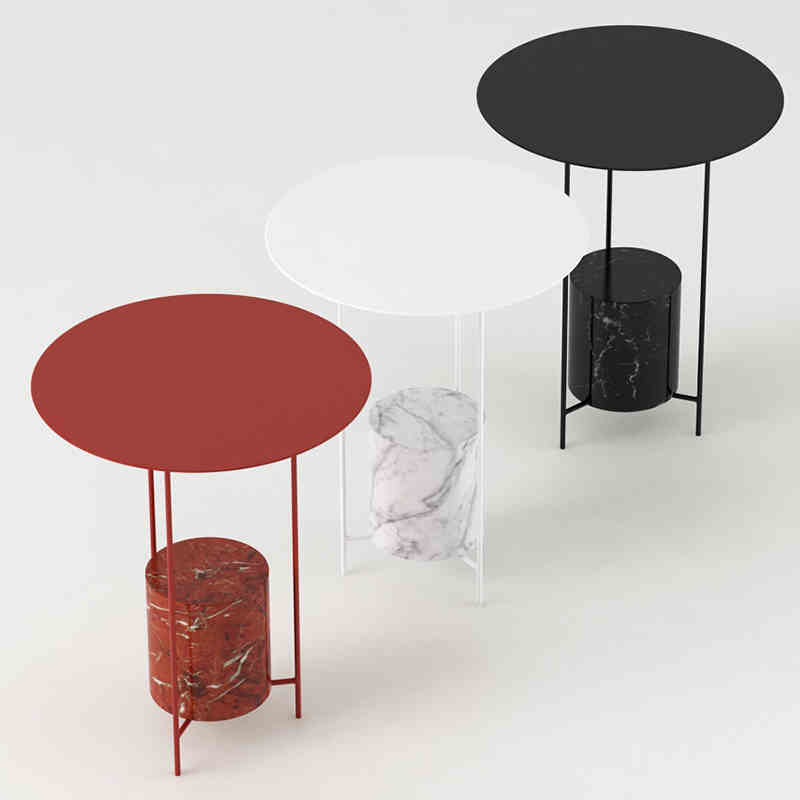 设计师边几圆形极简角几大理石铁艺茶几北欧创意红色小圆桌床头柜 住宅家具 角几/边几 原图主图