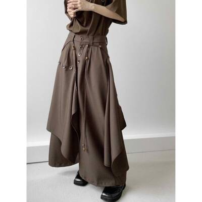 公路商店中性风小众复古高级感纽扣拼接新中式西裤山本耀司裤裙潮