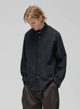 DECESOLO 24AW 日系多材质拼接宽松廓形衬衫潮流宽松尖领长袖外套